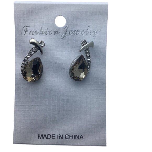 Smoky Topaz Colored Swarovski Crystal Element Women's Drop Earrings Rhinestone - Picture 1 of 7